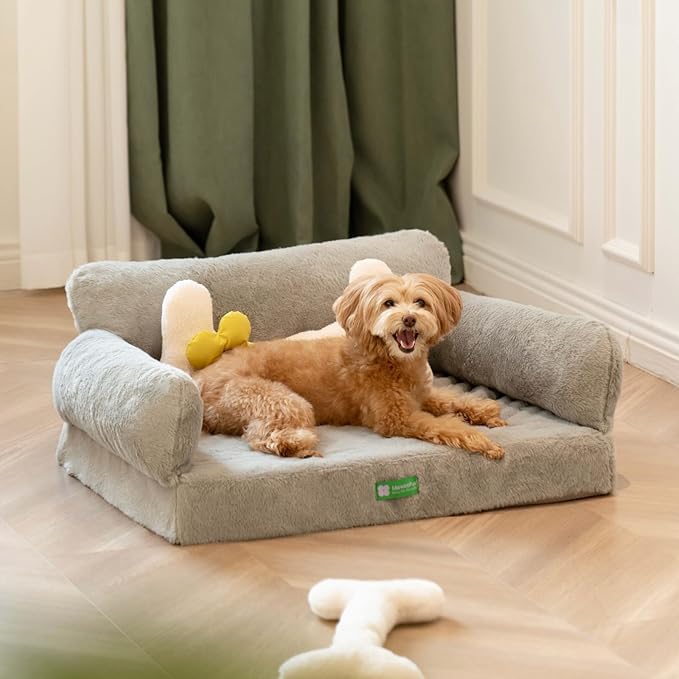 MEWOOFUN 34.6" Orthopedic Dog Bed Sofa for Small Medium Dogs, Egg- Foam Dog Couch with Removable Washable Cover and Non-Slip Bottom (Large, Grey)