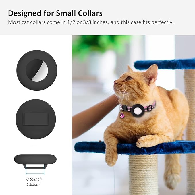 2022 Airtag Cat Collar Holder, Small Air tag Cat Collar Holder Compatible with Apple Airtag GPS Tracker, 2Pack Waterproof Case Cover for Cat Dog Pet Collar Within 3/8 inch (Black&Transflower)