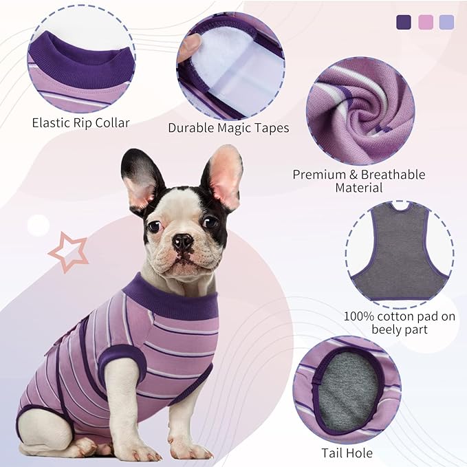 Kuoser Recovery Suit for Dogs After Surgery, Soft Dog Surgery Suit for Female Spay Male Neuter, Breathable Dog Onesie E-Collar & Cone Alternative Pet Bodysuit Anti Licking Wounds Surgical Shirt, XS