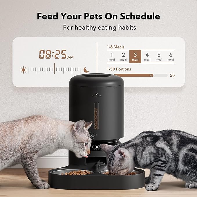 PETLIBRO Automatic Cat Food Dispenser for Two Cats 5L Auto Cat Feeder Dry Food Dispenser with Splitter & 2 Stainless Bowls, 10s Meal Call and Timer Setting 50 Portions 6 Meals Per Day for Cat and Dog