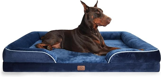 Bedsure XXL Orthopedic Dog Bed - Washable Great Dane Dog Sofa Beds for Giant Dogs, Supportive Foam Pet Couch Bed with Removable Washable Cover, Waterproof Lining and Nonskid Bottom, Navy Blue