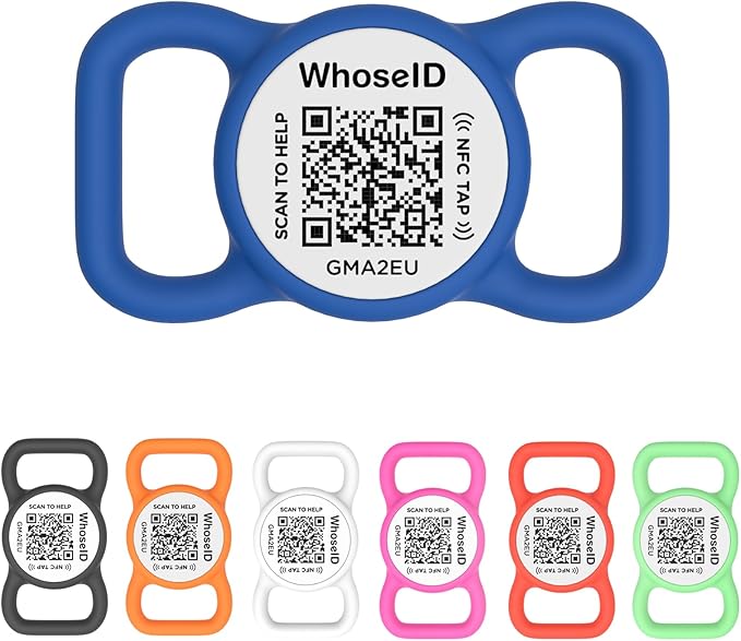 QR Code Dog Tag with NFC, Personalized Pet ID Tag, Silicone Dog ID Tag, Modifiable Pet Online Profile, Multiple Emergency Contact, Scan QR Code Send Pet GPS Location Email (Small, Navy Blue)