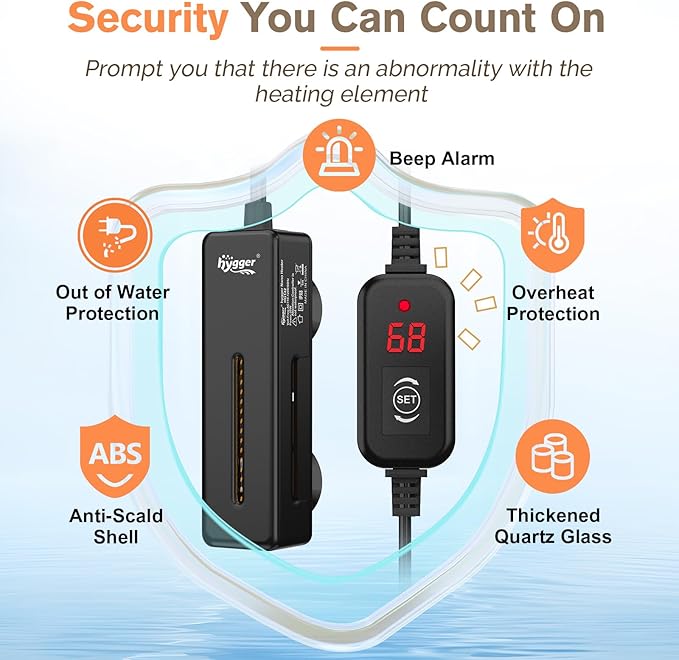 hygger Mini Fish Tank Submersible Heater 75W for 10-15 Gallons Small Betta Aquarium Heater with Digital Display Controller Adjustable Temperature