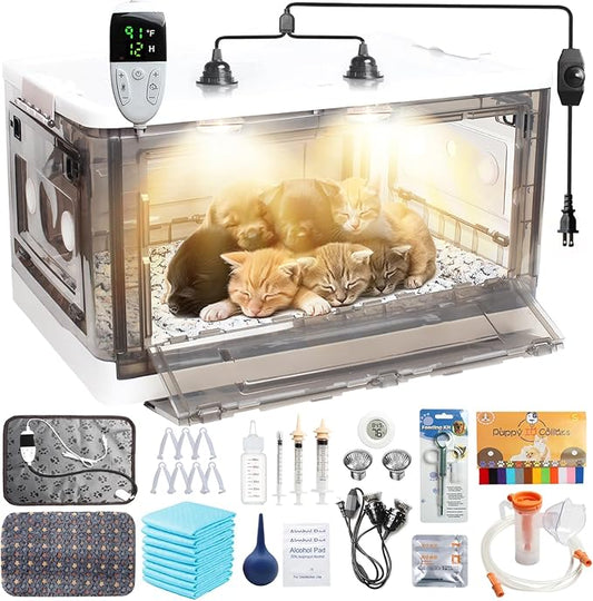 Incubator for Puppies,Kitten Incubator with Heating,Puppy Incubator for Dogs, Incubator for Newborn Puppies and Kittens，Small Mammal Incubator (85L)