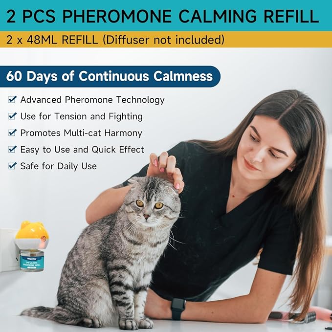 Cat Calming Diffuser Refills - Cat Pheromones Calming Diffuser for Cats Relieve Anxiety & Stress, 2-Month Supply Cat Pheromone Diffuser Refills (Fits All Common Diffuser