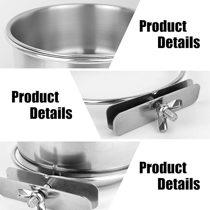 HUANJIAN Bird Feeder Dish Cup,Pet Feeder Water,Chinchilla Food Bowl,Stainless Steel Bird Bowls with Clamp,(30oz)