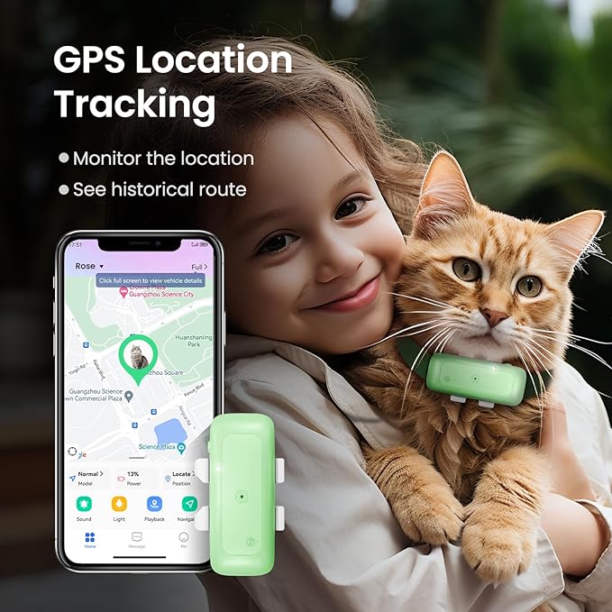 P1 GPS Dog Cat(6.5 lbs+) Tracker - Pet GPS Location Tracker for Anti Lost No Distance Limited, Waterproof, Real Time Tracking & Smart Activity, Fit All Pet Collars, Green