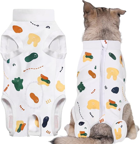 Recovery Suit for Dogs, Dog Surgery Recovery Suit with Zipper Closure Post Spay, Neuter, Abdominal Surgical Suit for Male Female Dogs Can Pee, Prevent Licking Dog Onesies, White Bear, XL