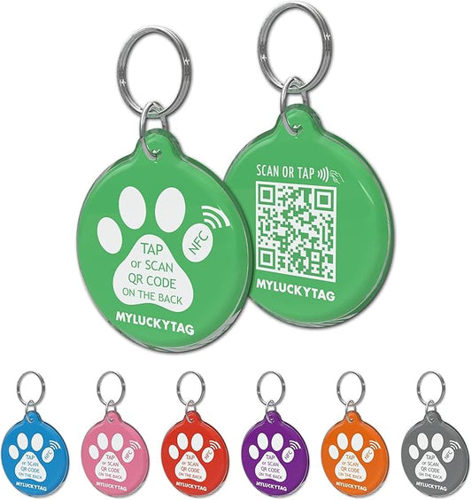 MYLUCKYTAG NFC & QR Code Smart Pet ID Tag Personalized Dog Cat Tag, Online Pet Profile, Pet Location Alert Email, Digital Pet Tag, Quiet Pet Tag, Durable Pet ID, Dog Collar Tag