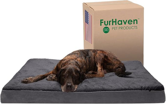 Furhaven Cooling Gel Dog Bed for Large Dogs w/ Removable Washable Cover, For Dogs Up to 125 lbs - Terry & Suede Mattress - Gray, Jumbo Plus/XXL