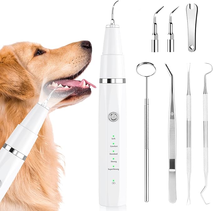 Dog Plaque Remover for Teeth，Pet Ultrasonic Tooth Cleaner，Teeth Cleaning Kit -Tartar Remover for Teeth Stains for Dogs and Cats (White)