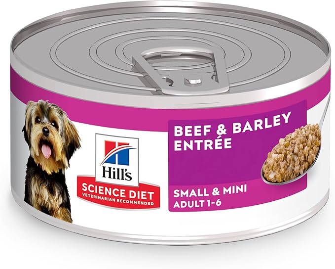 Hill's Science Diet Small & Mini, Adult 1-6, Small & Mini Breeds Premium Nutrition, Wet Dog Food, Beef & Barley Loaf, 5.8 oz Can, Case of 24