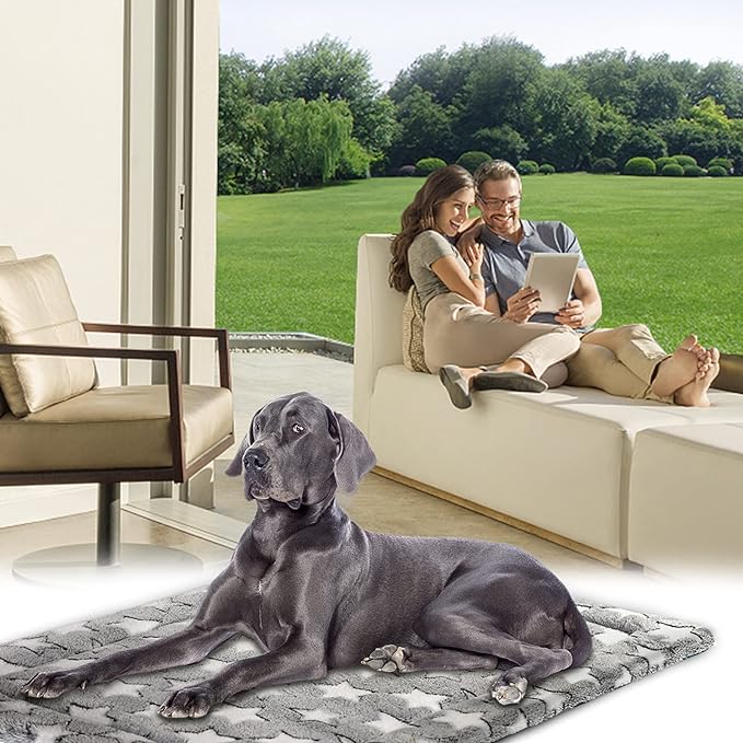 KROSER Fancy Dog Crate Pad Dog Bed Mat Reversible (Cool & Warm), Dog Bed Pad with Machine Washable, Dog Crate mat for Small to XXX-Large Dogs, Grey, Navy, Star Pattern