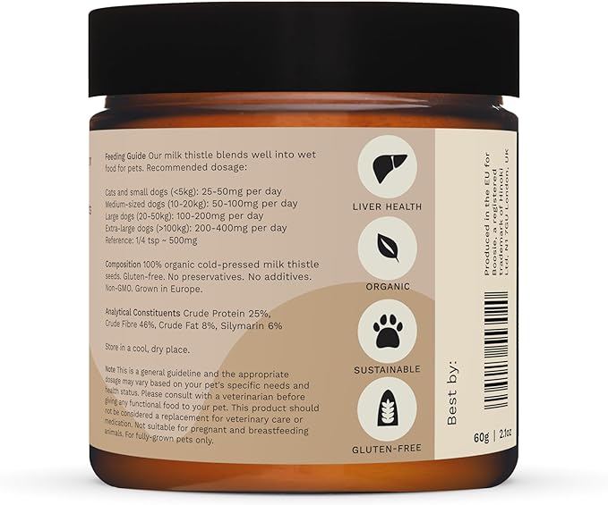 Boosie Organic Milk Thistle Powder for Dogs and Cats - Supports Liver Function and Immune System - Antioxidant - Rich in Silymarin - 100% Natural Without Additives or Preservatives - Pet Nutrition