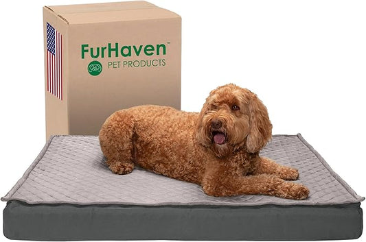 Furhaven Water-Resistant Cooling Gel Dog Bed for Large Dogs w/ Removable Quilt Top & Washable Cover, For Dogs Up to 95 lbs - Indoor/Outdoor Quilt Top Convertible Mattress - Gray, Jumbo/XL