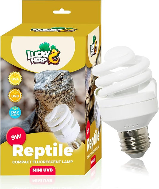 LUCKY HERP Mini UVA UVB Reptile Light 10.0 9W, UVB Bulb for All Desert Dwelling Reptiles, Compact Fluorescent Reptile UVB Bulb for Turtle, Bearded Dragon, Lizard, Gecko etc.