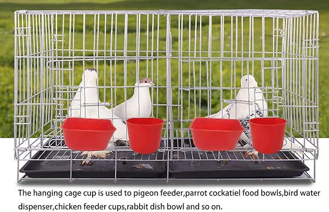 Cage Cups Birds Feeders Seed Bowl Chicken Feeding Watering Dish Rabbit Water Food Hanging Wire Cages Box 16oz Coop Cups for Pet Parrot Parakeet Gamefowl Poultry Pigeon