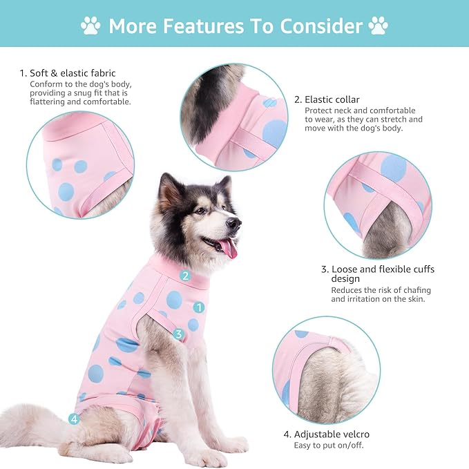 Dog Recovery Suit, Professional Dog Surgery Suit Post Spay, Neuter, Abdominal Surgical Suit for Male Female Dogs Can Pee, Prevent Licking Soft Breathable Cotton Covers Wound (Pink, XXX-Large)