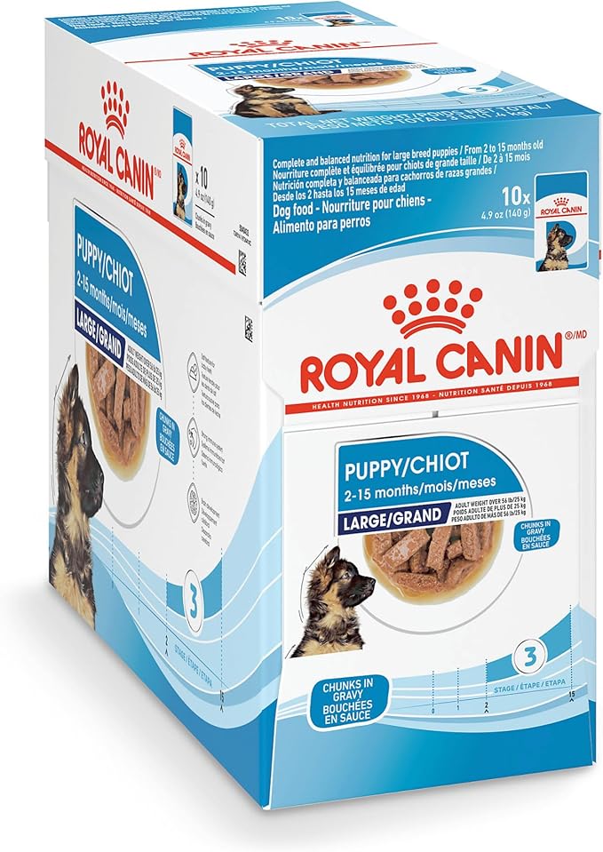 Royal Canin Size Health Nutrition Large Puppy Chunks in Gravy Wet Dog Food, 4.9 oz pouch (10-pack)