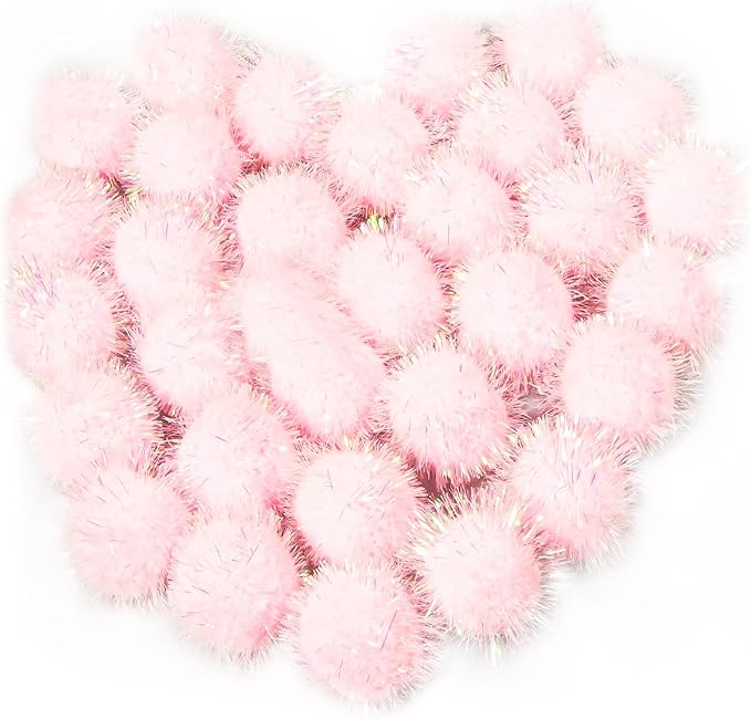 30 Pcs Cat Ball Toys Sparkle Balls Extra Large 2 Inch Cat's Favorite Chase Glitter Ball Glitter Tinsel Pom Poms Balls Light Pink Color