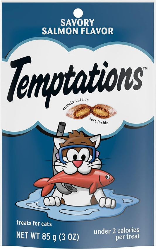 Temptations Classic Crunchy and Soft Cat Treats Savory Salmon Flavor, 3 oz. Pouch (Pack of 12)