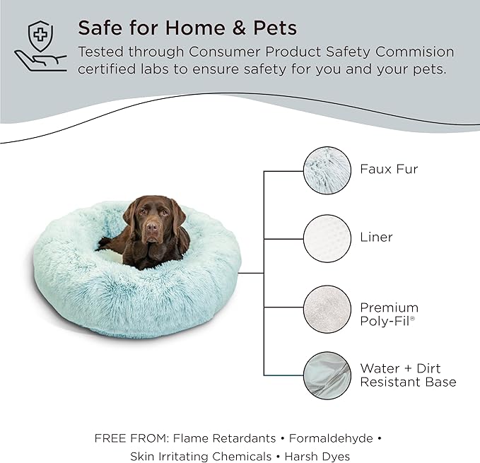 Best Friends by Sheri The Original Calming Donut Cat and Dog Bed in Shag Fur Baby Blue, Large 36"