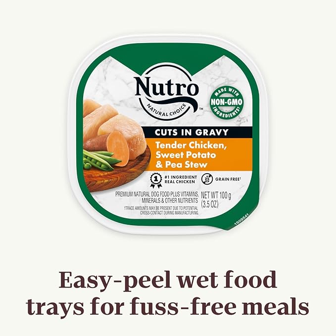 NUTRO Adult Natural Grain Free Wet Dog Food Cuts in Gravy Tender Chicken, Sweet Potato & Pea Stew Recipe, 3.5 oz. Trays (Pack of 24)