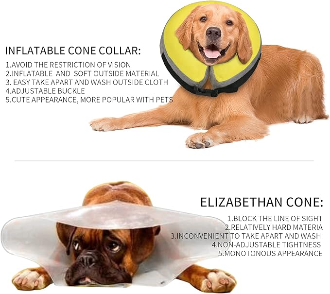 Inflatable Dog Cone,Adjustable Recovery Collar for Dogs After Surgery,Prevent from Biting & Scratching,Not Block Vision (Yellow XL)