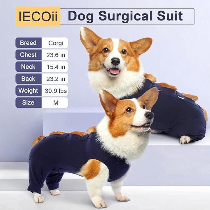 IECOii Pet Surgery Recovery Suit,Breathable Dog Bodysuit E-Collar & Cone Alternative Surgical Suit After Spayed/Neutered Wear,Recovery Suit for Dogs Male Female Sleeve to Prevent Licking,XL-Blue