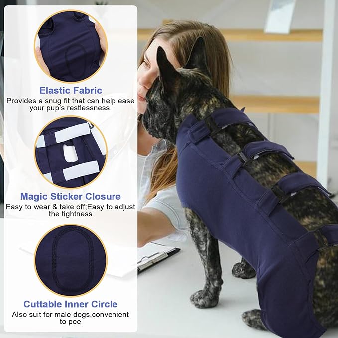 IECOii Surgery Suit for Dogs,Dog Neuter Recovery Suit Male Dog Neuter Suit Cone Alternative,Anti Licking Wounds Doggie Onesies for Large Dogs,Dog Surgical Clothes Post-Operative Vest For Spay,XXL-Blue