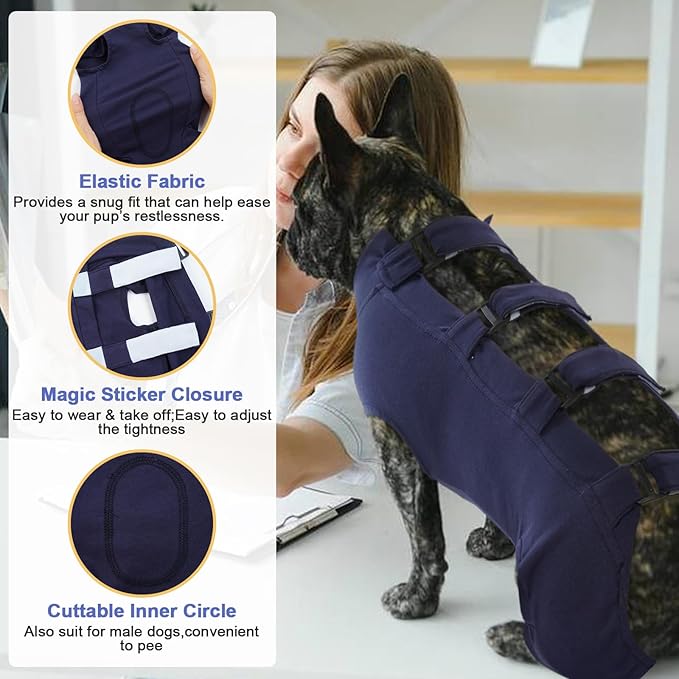 IECOii Pet Surgery Recovery Suit,Breathable Dog Bodysuit E-Collar & Cone Alternative Surgical Suit After Spayed/Neutered Wear,Recovery Suit for Dogs Male Female Sleeve to Prevent Licking,XL-Blue