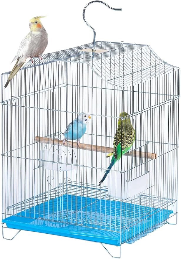 Small Bird Travel Cage-Lightweight Small Birds Starter Kit with Birdcages and Accessories Great for Parakeets Lovebirds Parrotlets Finches Canaries Removable Plastic Tray Include