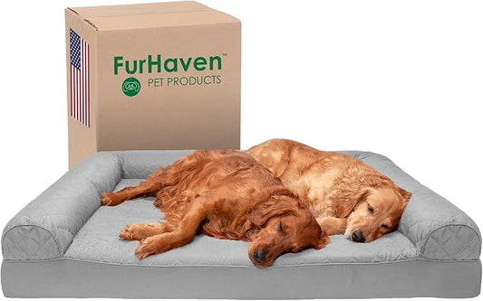 Furhaven Orthopedic Dog Bed for Large Dogs w/ Removable Bolsters & Washable Cover, For Dogs Up to 125 lbs - Quilted Sofa - Silver Gray, Jumbo Plus/XXL