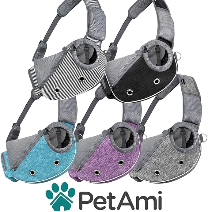 PetAmi Dog Sling Carrier for Small Dogs, Puppy Carrier Sling Purse, Dog Bags For Traveling, Carrying Bag to Wear Medium Cat, Adjustable Crossbody Pet Sling Travel Poop Bag Dispenser, Max 5 lbs, Purple