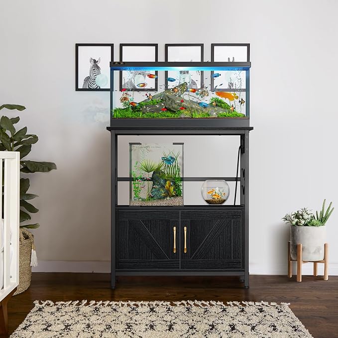 Snughome Aquarium Stand, Fish Tank Stand with Cabinet for Fish Tank Accessories Storage, Metal Fish Tank Stand 29.92" x 16.53" x 32.87", Black