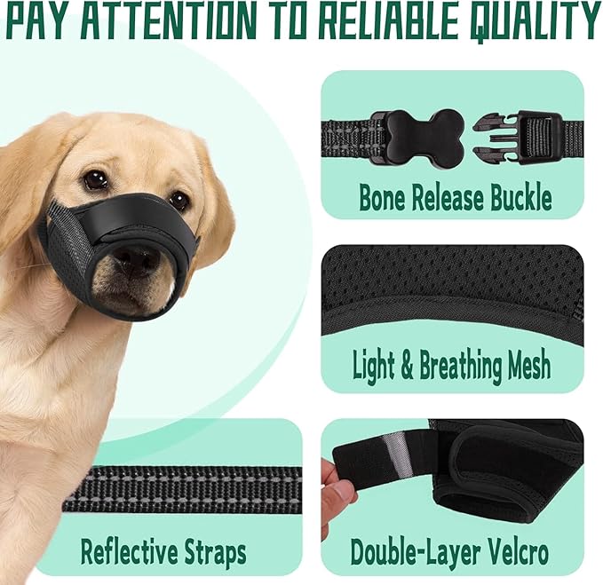 Dog Muzzle, Air Mesh Breathable Muzzle for Medium Large Sized Dogs to Anti & Prevent Biting Barking Chewing, Soft Basket Muzzle for German Shepherd Dog with Reflective & Adjustable Strap(Black-S