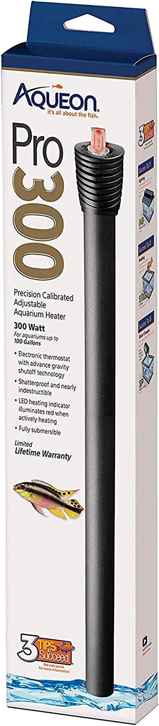 Aqueon Pro 300 Submersible Aquarium Fish Tank Heater, 300 Watts, For Up To 100 Gallon Fish Tanks