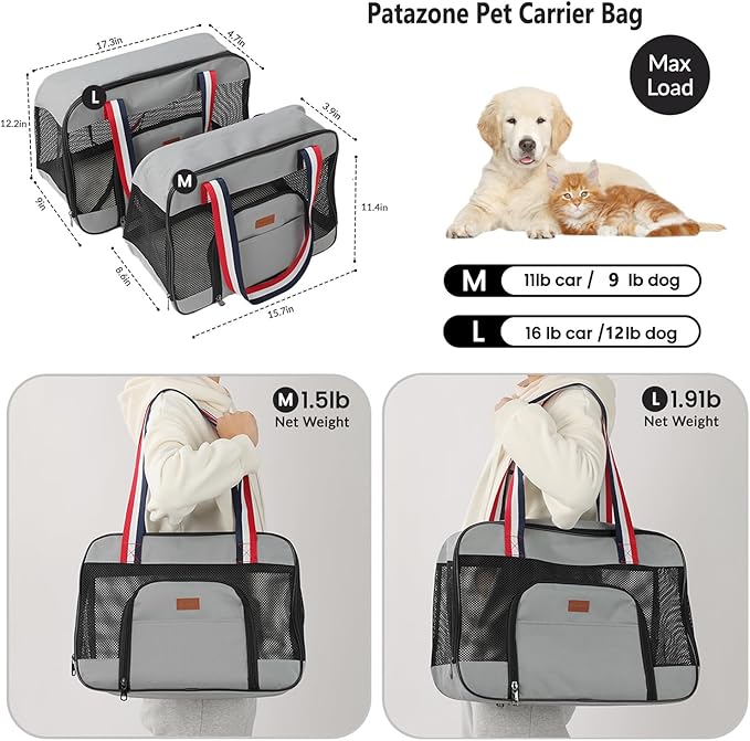 Cat Bag Small Dog Puppy Carrier Handbag Adult Bunny Small Animal Rabbit Traveling Purse Outdoor Go to The Vet Carry Totes (Large, Grey)