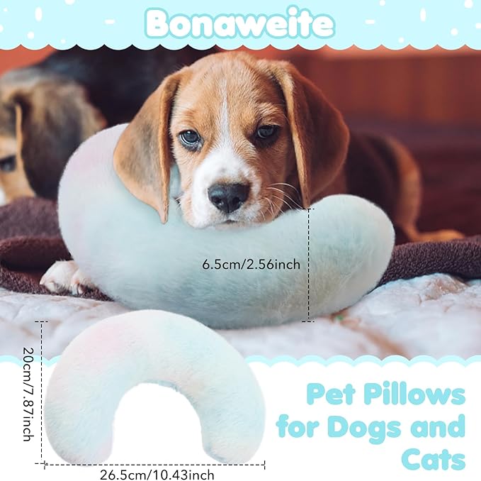 Bonaweite Cat Pillow, Soft Calming Pillow for Dogs, Pet Neck Pillows for Cervical Protection and Sleeping Support, Pet Calming Toy for Anxiety Relief, U-Shaped Soothing Cuddler