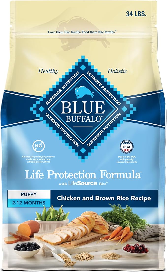 Blue Buffalo Life Protection Formula Puppy Dry Dog Food with DHA and ARA, Made with Natural Ingredients, Chicken & Brown Rice Recipe, 34-lb. Bag