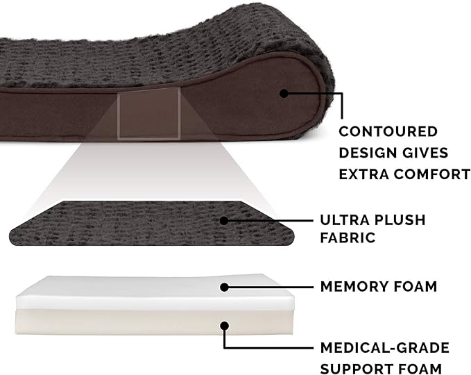 Furhaven Memory Foam Dog Bed for Large/Medium Dogs w/ Removable Washable Cover, For Dogs Up to 38 lbs - Ultra Plush Faux Fur & Suede Luxe Lounger Contour Mattress - Chocolate, Large