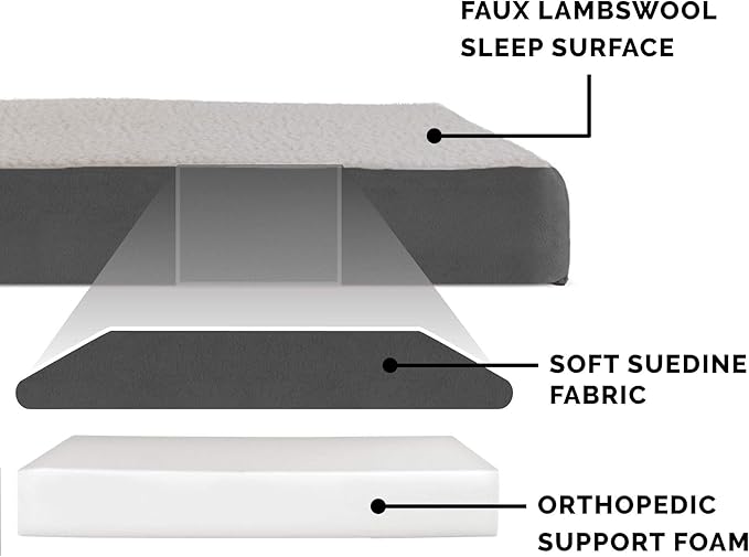 Furhaven Orthopedic Dog Bed for Large Dogs w/ Removable Washable Cover, For Dogs Up to 125 lbs - Sherpa & Suede Mattress - Gray, Jumbo Plus/XXL