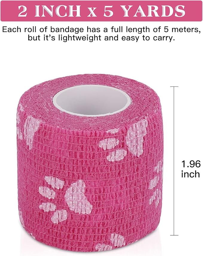 Vet Wrap Self Adhering Bandage Wrap Cohesive Bandage Multi-Function Wrap Tape for Dogs Cats Horses Birds Animals Non-Woven Strong Sports Tape for Wrist Healing Ankle Sprain & Swelling 12 Rolls