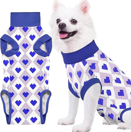 Recovery Suit for Dogs, Dog Recovery Suit Male Female Post Spay, Neuter, Abdominal Surgery Recovery Suit with an Inner Layer Pocket, Prevent Licking Soft Breathable Cotton, Blue, S