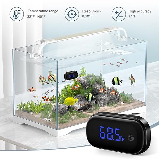 Newest Aquarium Thermometer, Wireless Digital Fish Tank Thermometer with Touch Screen, ±0.18°F High Precision, Range of 32-140℉, Fahrenheit Tank Thermometer for Fish, Turtle and Aquatic