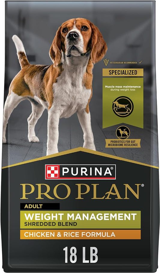 Purina Pro Plan Weight Management Dog Food, Shredded Blend Chicken & Rice Formula - 18 lb. Bag