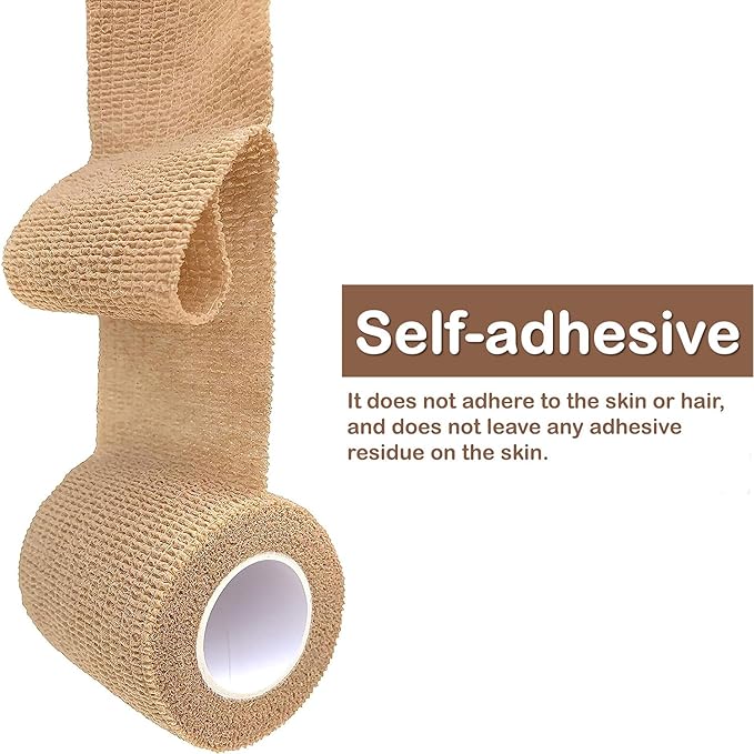 Self Adhesive Bandage Wrap, 9 Pack 2" x 5 Yards, Athletic Tape, Elastic Bandage, Self Stick Wrap for Ankle, Wrist, Finger, Sports (Skin Color)