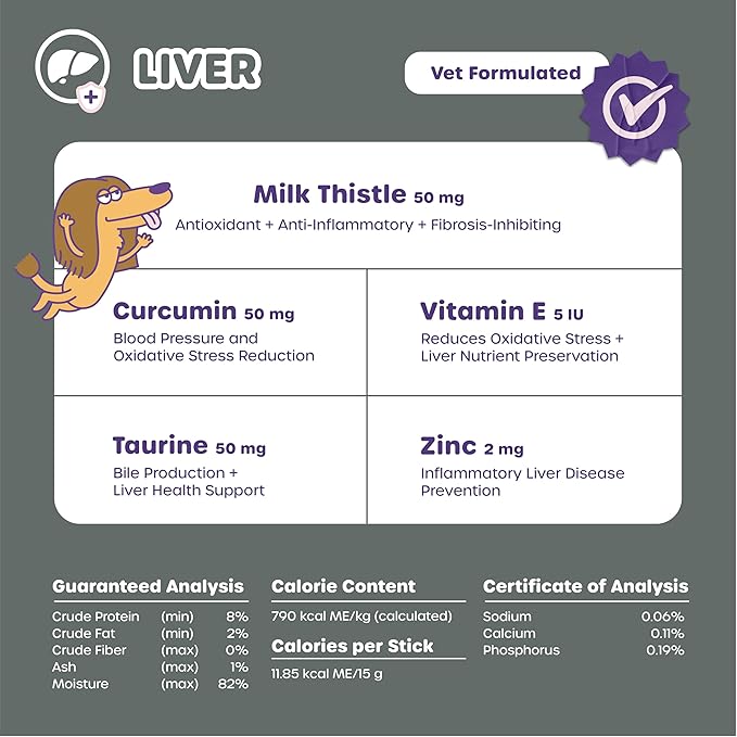 Squeeze Vita Stick for Liver. Natural Cat and Dog Treats with Milk Thistle, Curcumin, Taurine, Shiitake Mushroom, Zinc and more. 7pk Liquid Cat Treats, Dog Treats. Vet-Formulated Low Carb