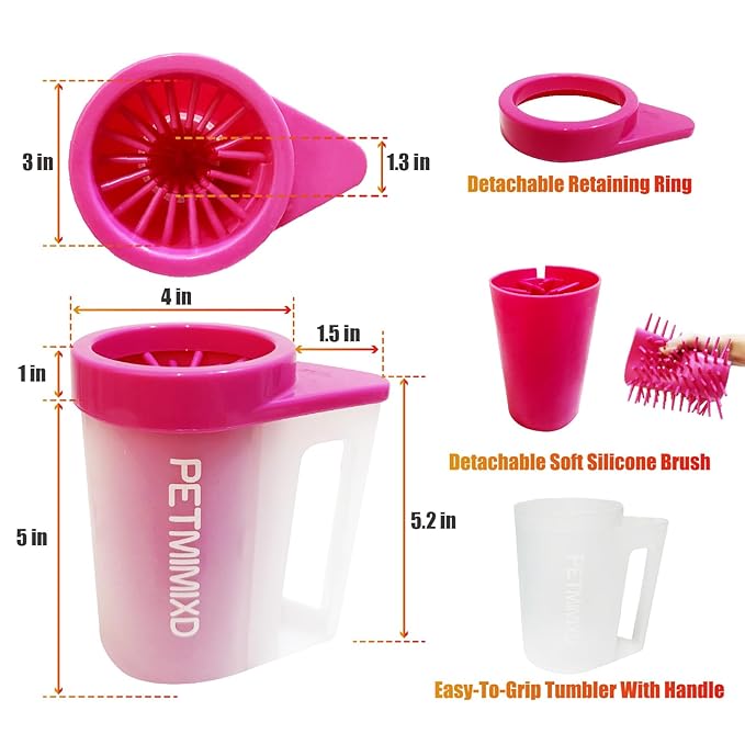 Dog Paw Cleaner for Dogs,Dog Paw Washer with Handle,Portable Pet Paw Cleaner, Medium,6 in., Pink