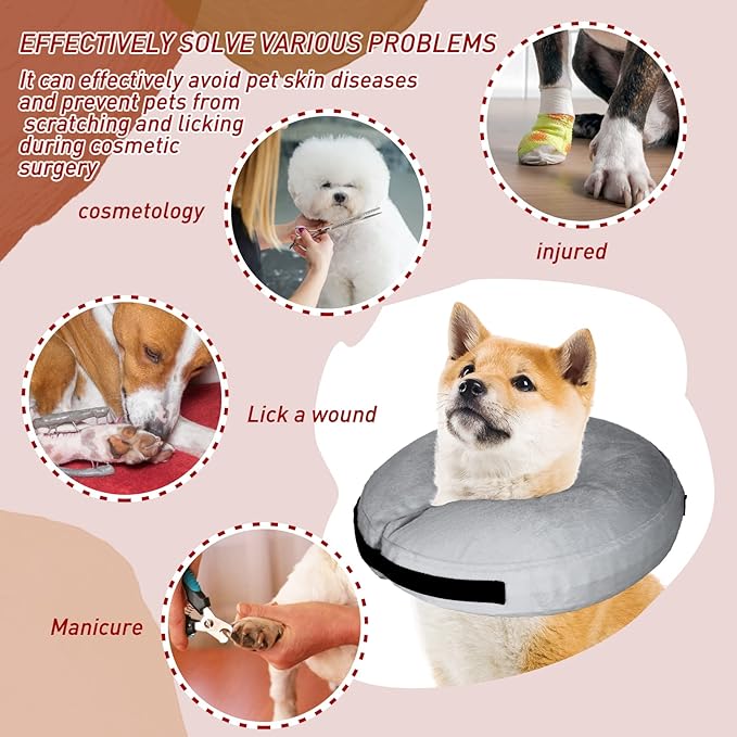 Inflatable Dog Collar-Soft Protective Cone for Dogs After Surgery,Dog Donut Collar Suitable for Dogs and Cats,Dog Cone Collar to Prevent Pets from Touching Stitches,Wounds and Rashes(Grey,L)